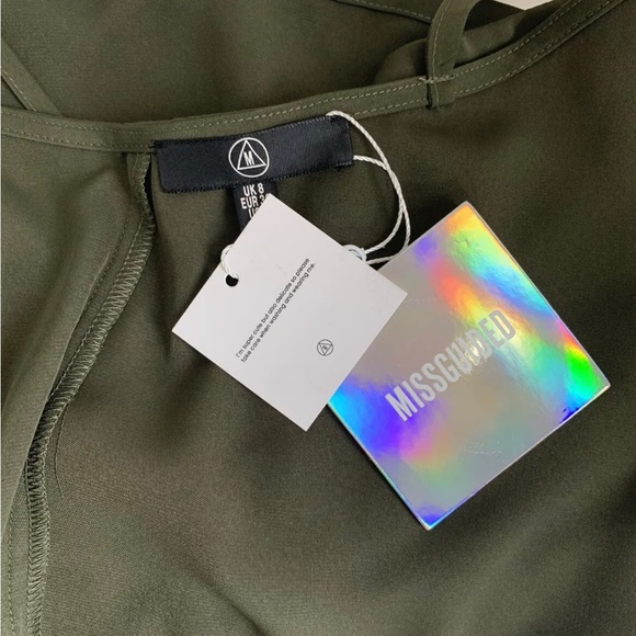 Missguided  Cami Top With  Lace Bralet Dark Green Khaki Strappy Sleeveless UK  8 - Picture 9 of 13